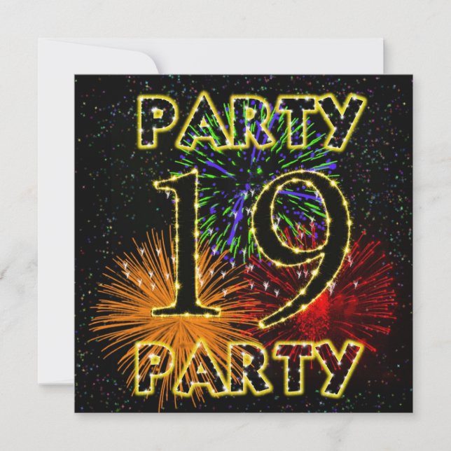 19th birthday party invitation with fireworks (Front)