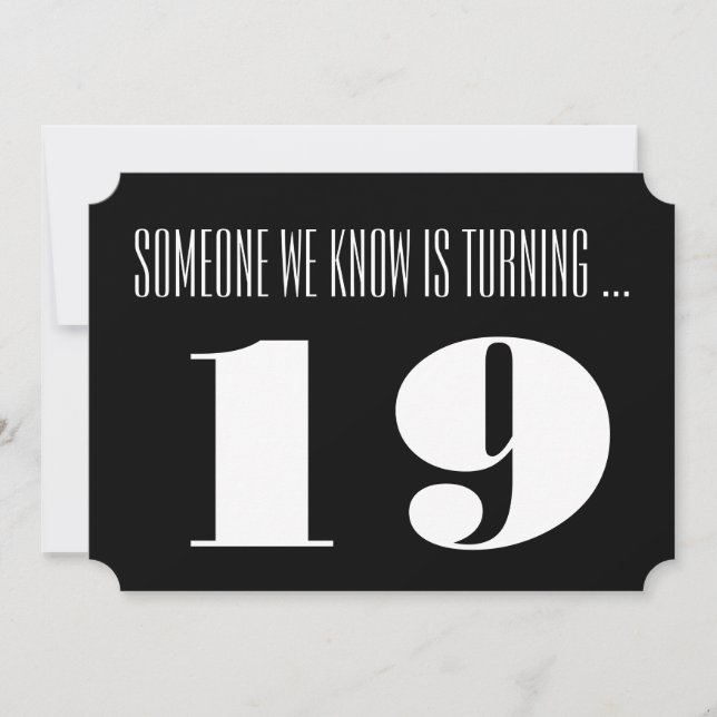19th Birthday party Invite, black and white. Invitation (Front)