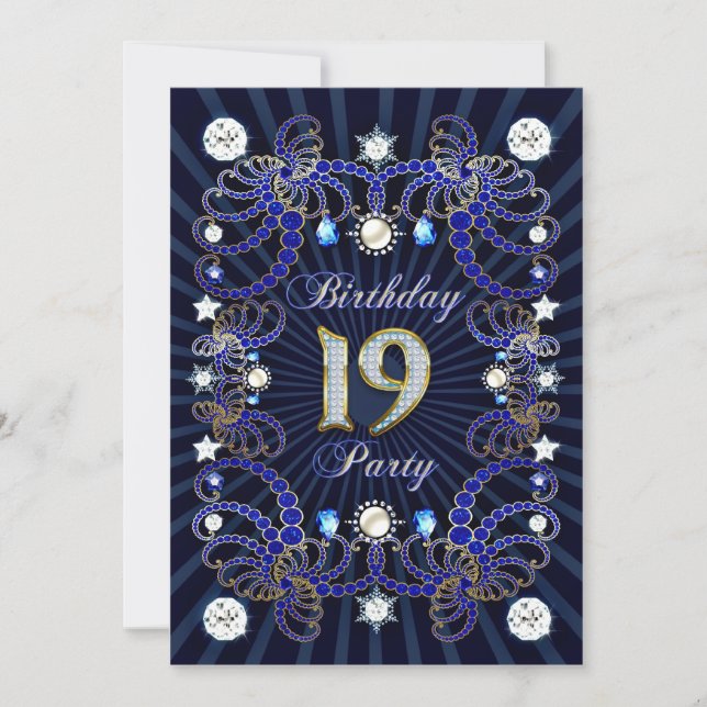 19th birthday party invite with masses of jewels (Front)
