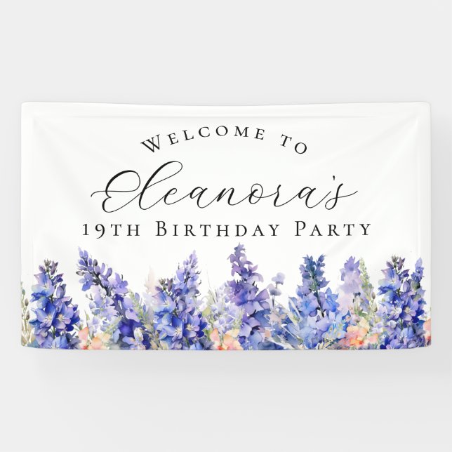 19th Birthday Party July Birth Flower Welcome Banner (Horizontal)
