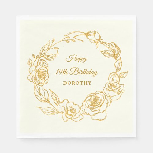 19th Birthday Party Luxe Gold Rose Ivory Cocktail Napkins