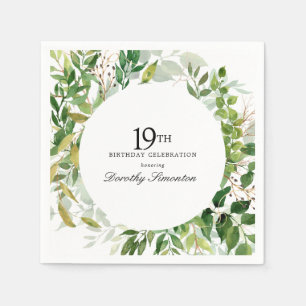19th Birthday Party Modern Green Botanical Napkins