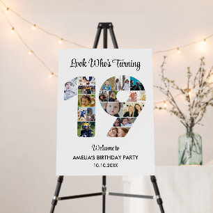 19th Birthday Party Number 19 Photo Collage Foam Board