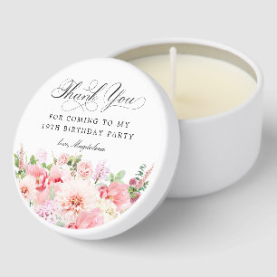 19th Birthday Party Pink Peony Floral Thank You Mini Candle Favors