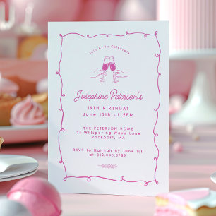 19TH Birthday Party Pink Whimsical Doodle Invitation