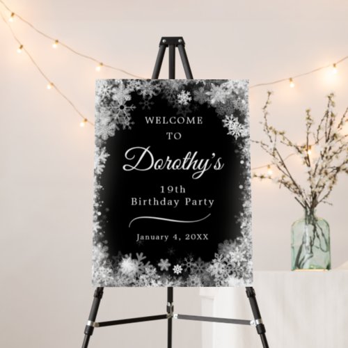 19th Birthday Party Snowflake Black Welcome Foam Board