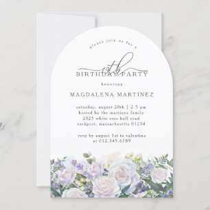 19th Birthday Party White Rose Blue Floral Invitation