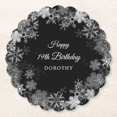 19th Birthday Party Winter Wonderland Snowflake Paper Coaster