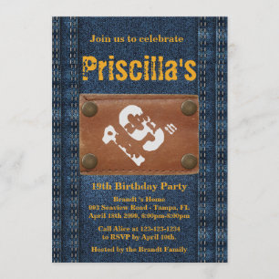 19th Birthday Party Woman, Any age, Denim style Invitation
