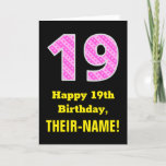 [ Thumbnail: 19th Birthday: Pink Stripes and Hearts "19" + Name Card ]