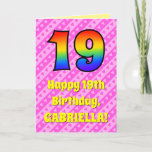 [ Thumbnail: 19th Birthday: Pink Stripes & Hearts, Rainbow # 19 Card ]