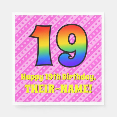19th Birthday Pink Stripes  Hearts Rainbow  19 Napkins