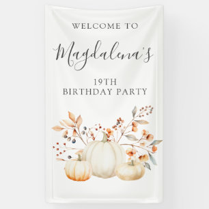 19th Birthday Pumpkin Fall Leaves Vertical Outdoor Banner