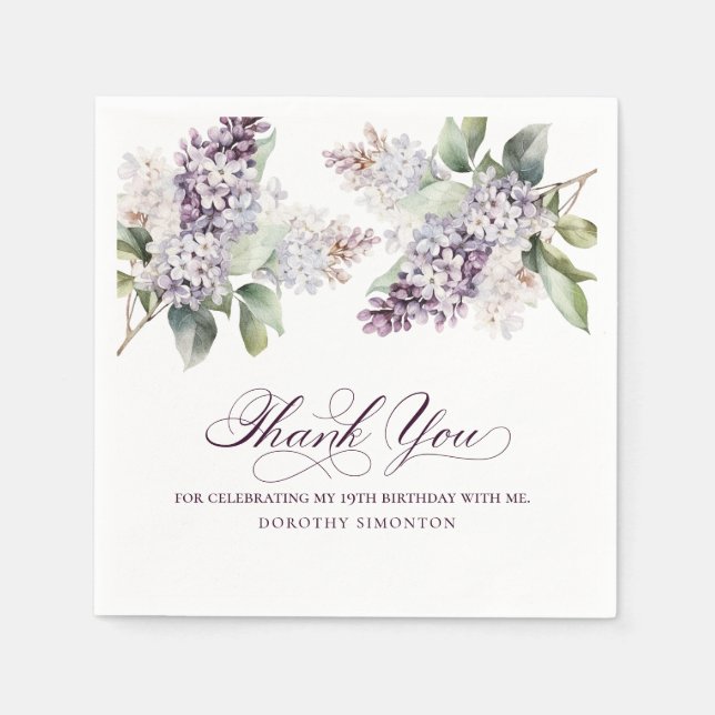 19th Birthday Purple Lilac Spring Flower Cocktail Napkins (Front)