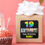[ Thumbnail: 19th Birthday: Rainbow “19”; Custom Photos & Name Sticker ]