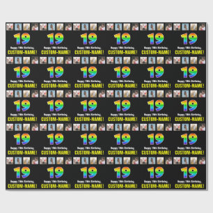 19th Birthday: Rainbow “19“; Custom Photos & Name Wrapping Paper
