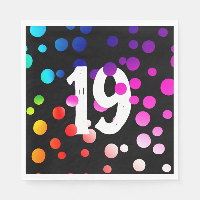 19th Birthday Rainbow Dots on Black Napkins (Front)