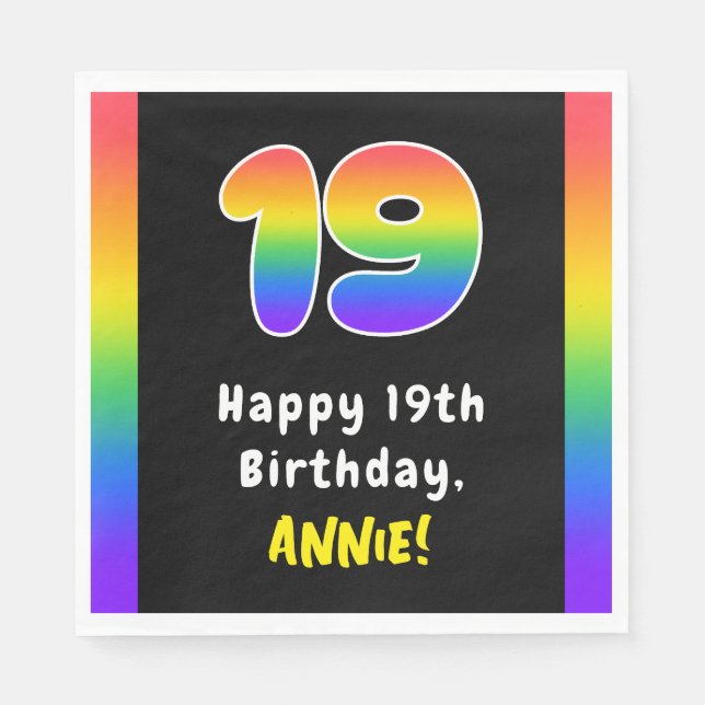 19th Birthday: Rainbow Spectrum # 19, Custom Name Napkins (Front)