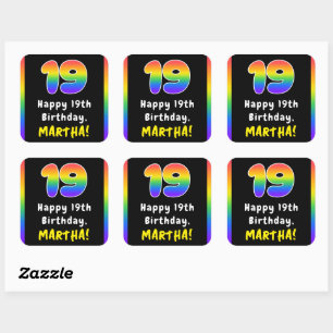 19th Birthday: Rainbow Spectrum # 19, Custom Name Square Sticker
