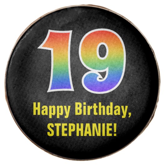 19th Birthday - Rainbow Spectrum Pattern Number 19 Chocolate Covered Oreo (Front)