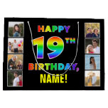 [ Thumbnail: 19th Birthday: Rainbow Text, Custom Photos & Name Gift Bag ]