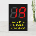 [ Thumbnail: 19th Birthday: Red Digital Clock Style "19" + Name Card ]