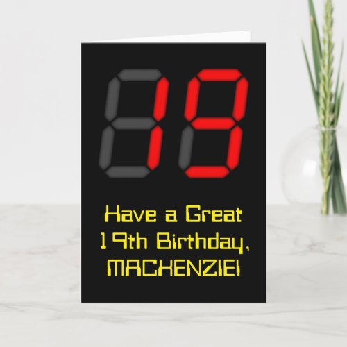 19th Birthday Red Digital Clock Style 19  Name Card