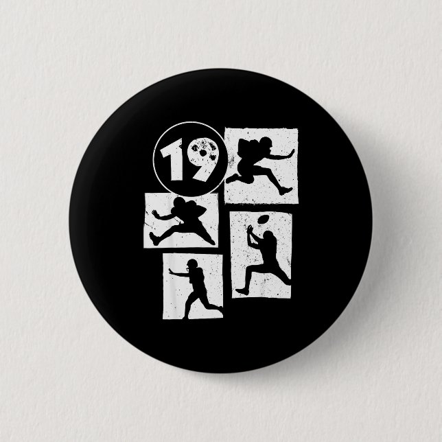 19th Birthday Retro American Football 19 Years Old Button (Front)
