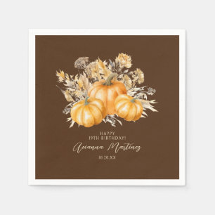 19th Birthday Rustic Boho Pumpkin Fall Custom Napkins