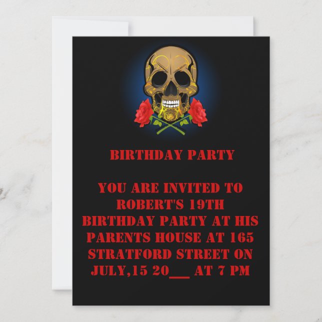 19th Birthday Skull and roses Card Invitation (Front)