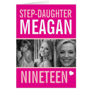 19th birthday three photos pink Step-Daughter Cards
