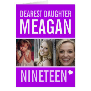 19th birthday three photos purple Daughter Cards