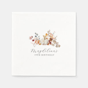 19th Birthday White Pumpkin Fall Flowers Custom Napkins