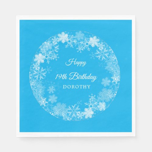 19th Birthday Winter Wonderland Snowflake Blue Napkins
