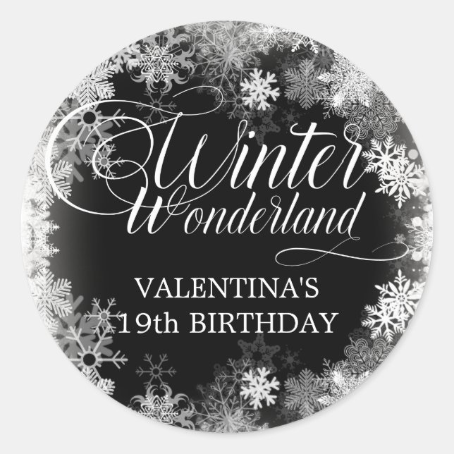 19th Birthday Winter Wonderland Snowflake Favor Classic Round Sticker (Front)