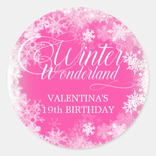 19th Birthday Winter Wonderland Snowflake Favor Classic Round Sticker