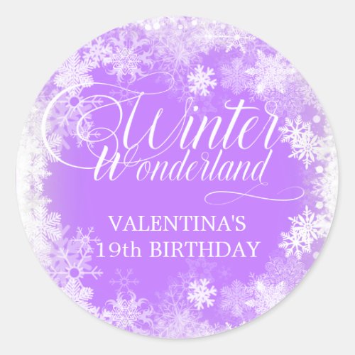19th Birthday Winter Wonderland Snowflake Favor Classic Round Sticker