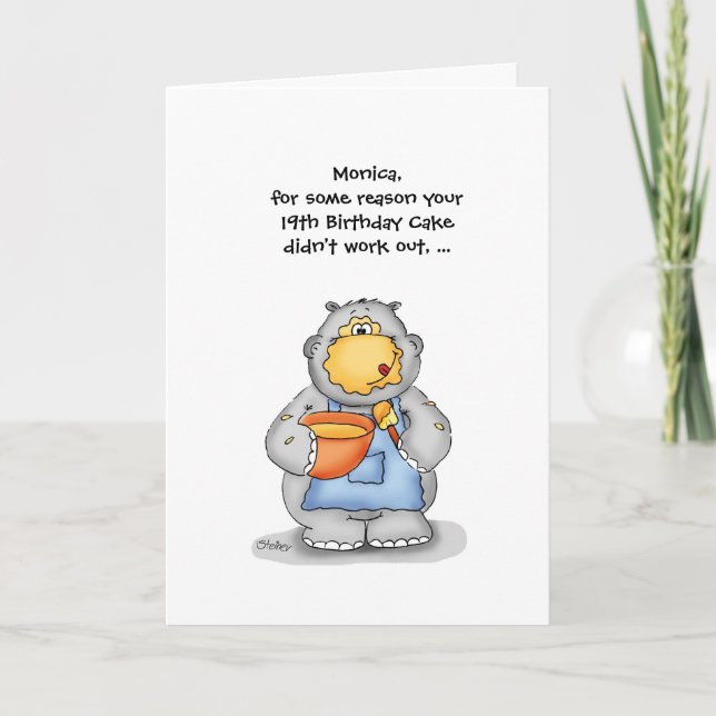 19th Birthday with baking Hippo - Personalize Card (Front)