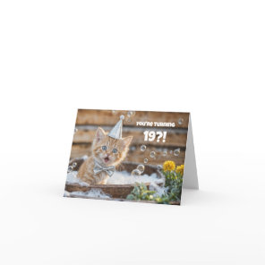 19th Birthday with Cute Kitten in a Bubble Bath  Card