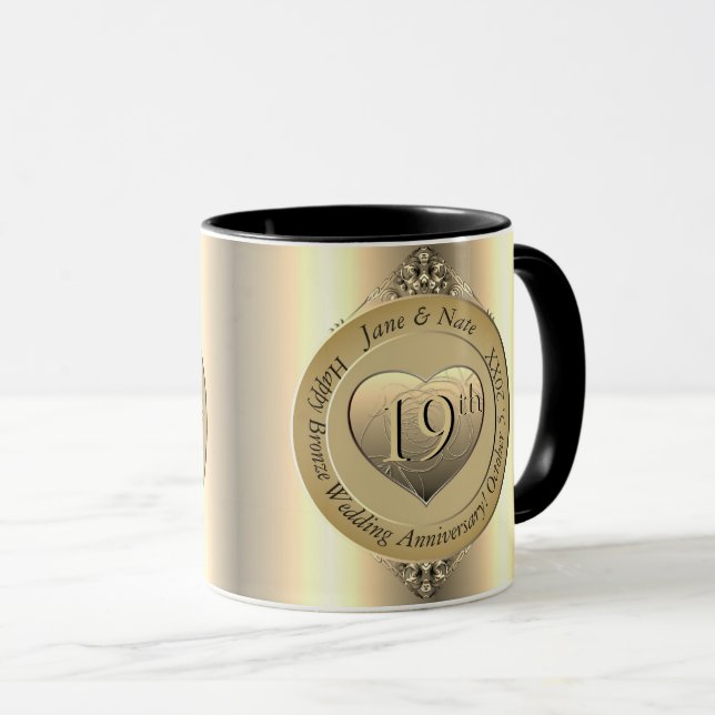 19th Bronze (Color) Wedding Anniversary Mug (Front Right)