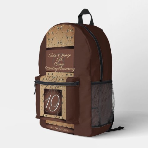 19th BronzeColor Wedding Anniversary Printed Backpack