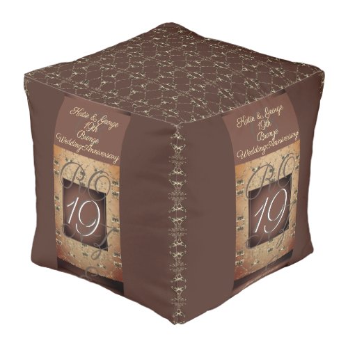 19th Bronze Wedding Anniversary Cube Pouf