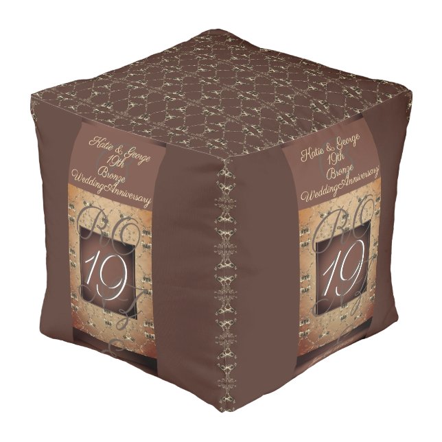 19th Bronze Wedding Anniversary Cube Pouf (Angled Front)
