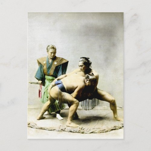 19th C Japanese Wrestlers Postcard