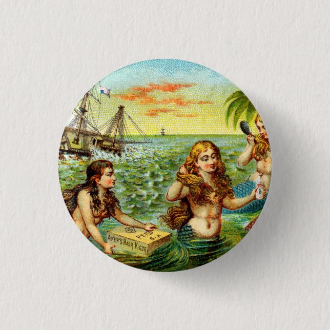 19th C. Mermaids Pinback Button (Front)