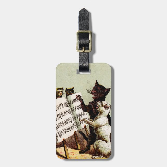 19th C. Singing Cats Luggage Tag (Front Vertical)