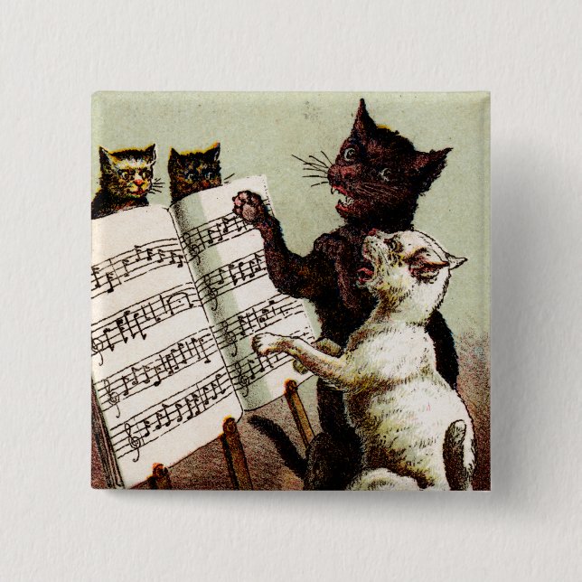 19th C. Singing Cats Pinback Button (Front)