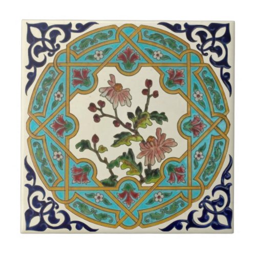 19th Century Aesthetic Floral Longwy Repro Ceramic Tile
