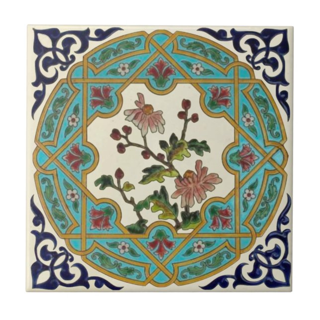 19th Century Aesthetic Floral Longwy Repro Ceramic Tile (Front)
