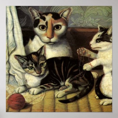 19th Century American Folk Art Cats Poster